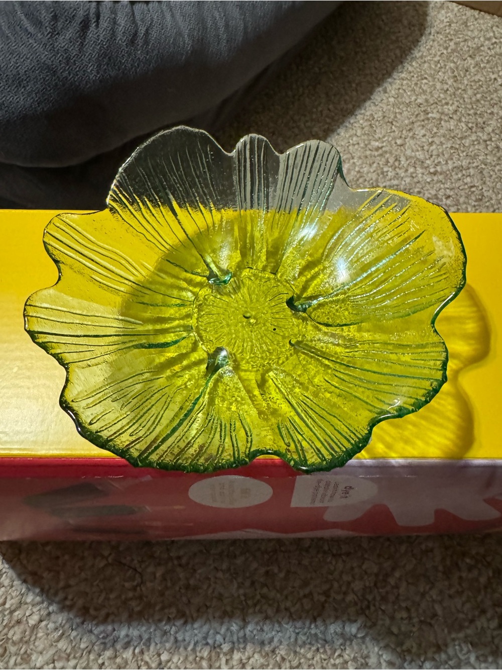Source Unknown Chartreuse Glass Flower Dish